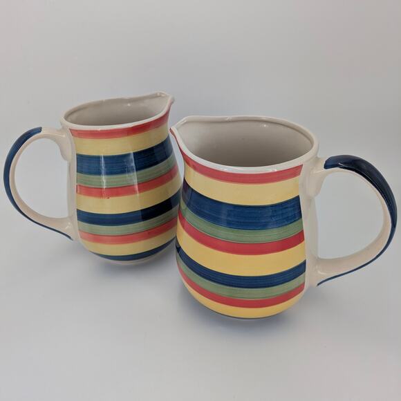 Rainbow Striped Pitcher Hand Painted Jug Ceramic VTG Swirl Multicolor Beverage - Picture 10 of 10